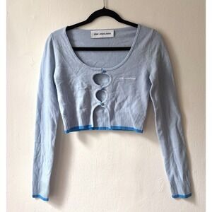 Ann Andelman Blue Merino Wool Cropped Logo Sweater 36